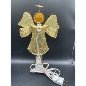 Vintage Lighted Angel Tree Topper-Gold Mesh Wire-Christmas Tree Decoration-9"